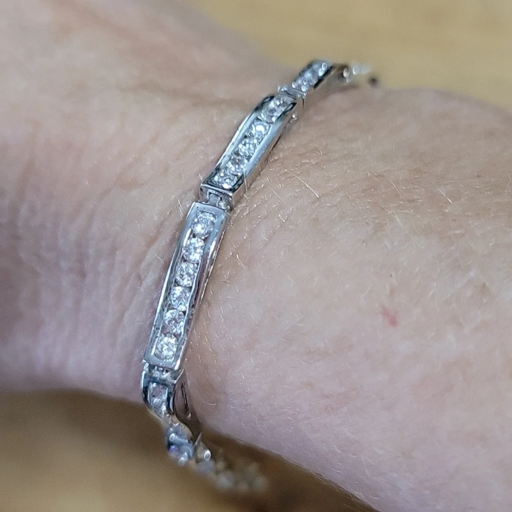 Simple Silver & Rhinestone Mod Bracelet - Picture 2 of 7